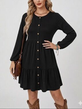 Elegant Black Button-Down Dress